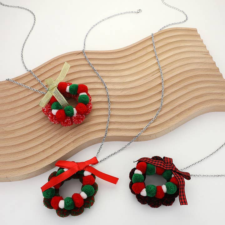 Sensibling Corp. – wholesale Pendant/charm necklace – Bow Pom Pom Wreath Long Pendant Necklace7
