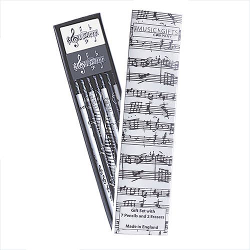 7 Pencils & 2 Erasers Gift Set for wholesale by THE MUSIC GIFTS COMPANY