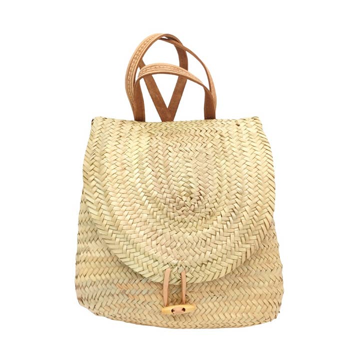 Mochila Artesanal Palma Entrançada, Alças de Couro, bolsa de vime por atacado de ZocoChic