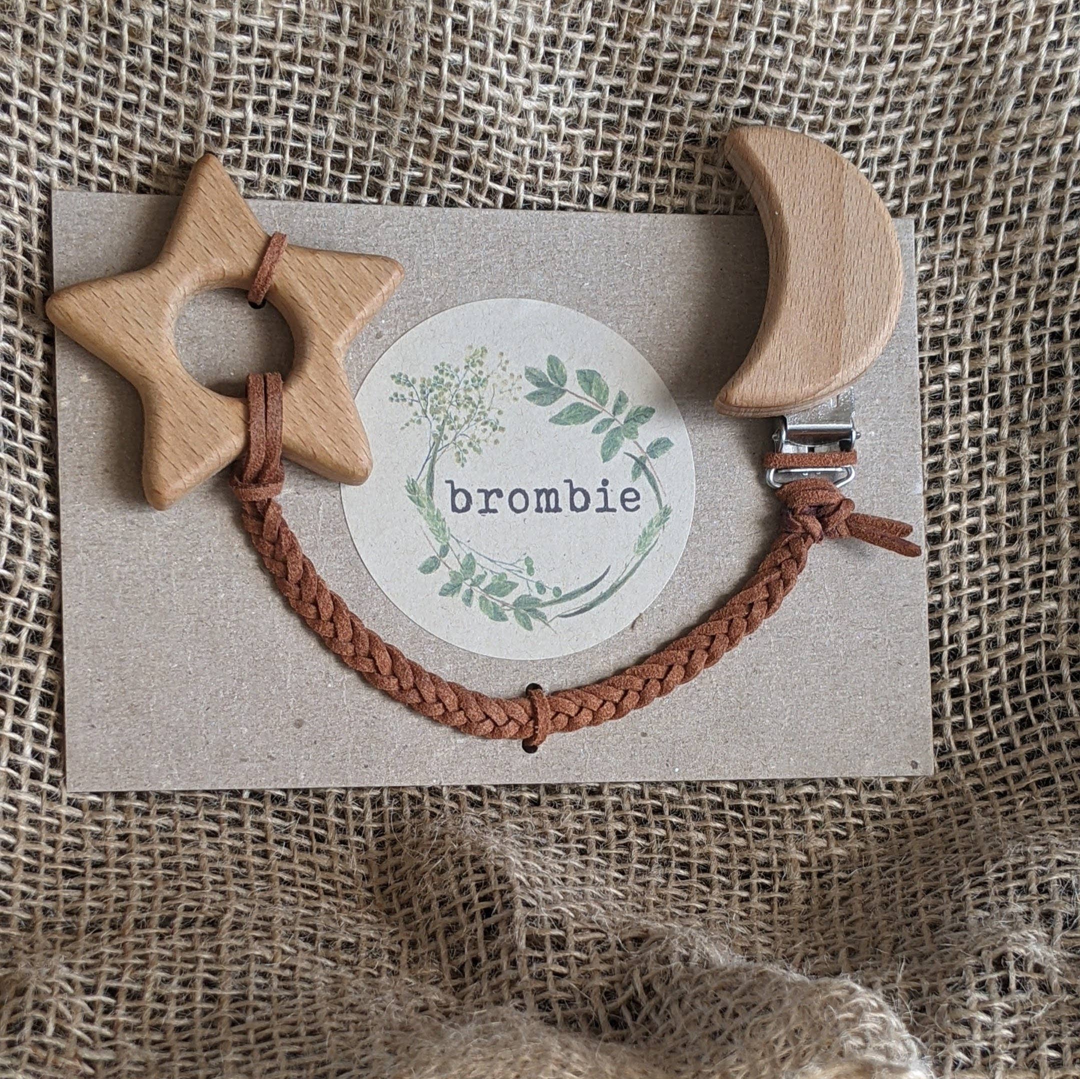 Brombie - Wholesale Teether (Not Clip-On) - Baby - Faux leather clip with wood teether & matching attachment2