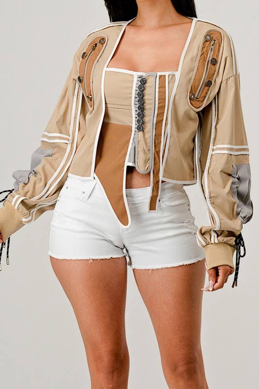 NEWGENS - Wholesale Jacket - Women's - NT1035A Mixed Media Corset Jacket and Crop Top Set1