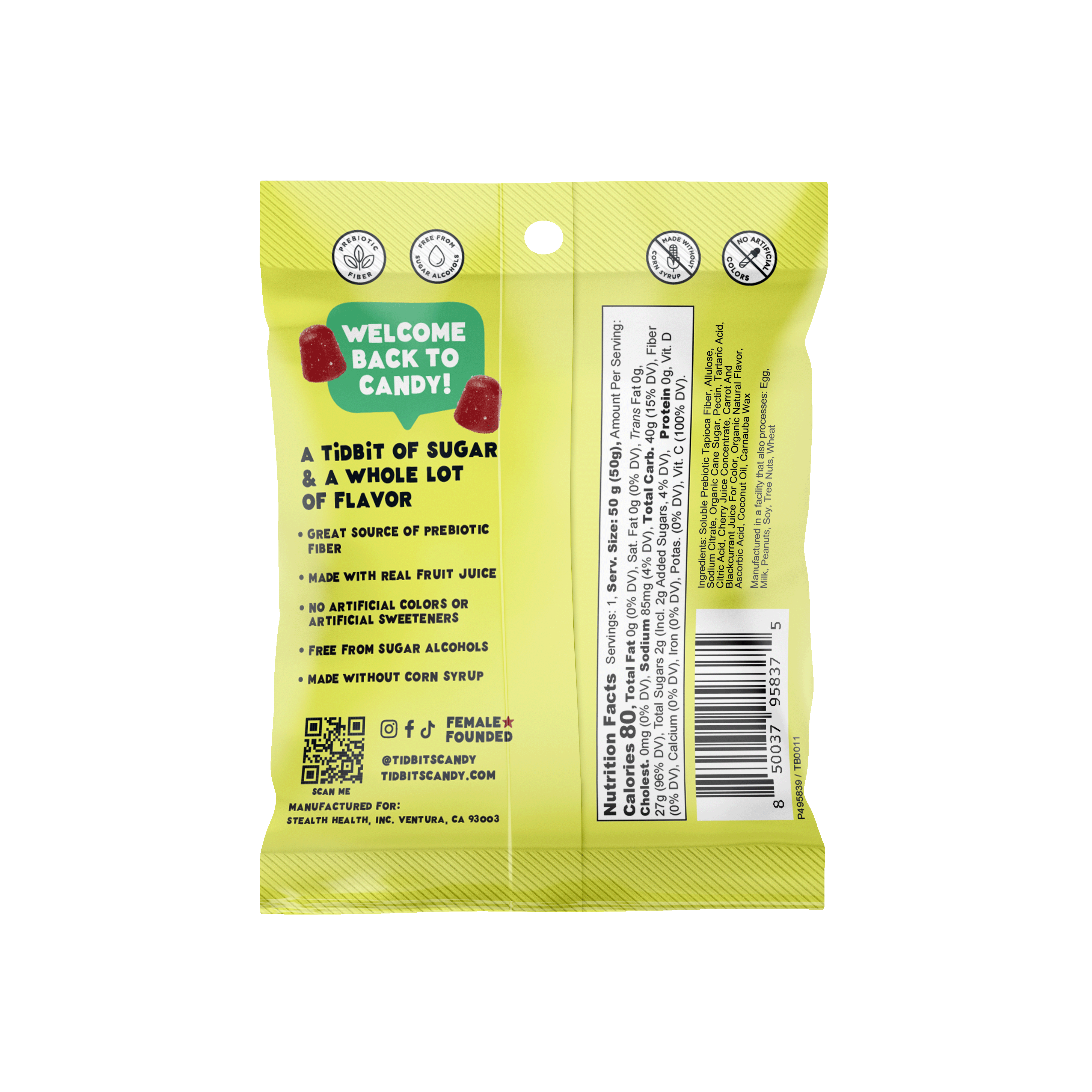 TiDBiTS Candy - Wholesale Gummy - 12pk Sour Wild Cherry Gummy Candy, LowSugar, Prebiotic Vegan1