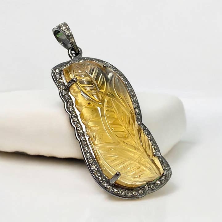 Carved Citrine Diamond Gemstone Pendant, November Birthstone Jewelry, Spiritual Healing Crystal Jewelry, Solar Plexus Chakra Balancing Gifts for wholesale by Akstar Gems