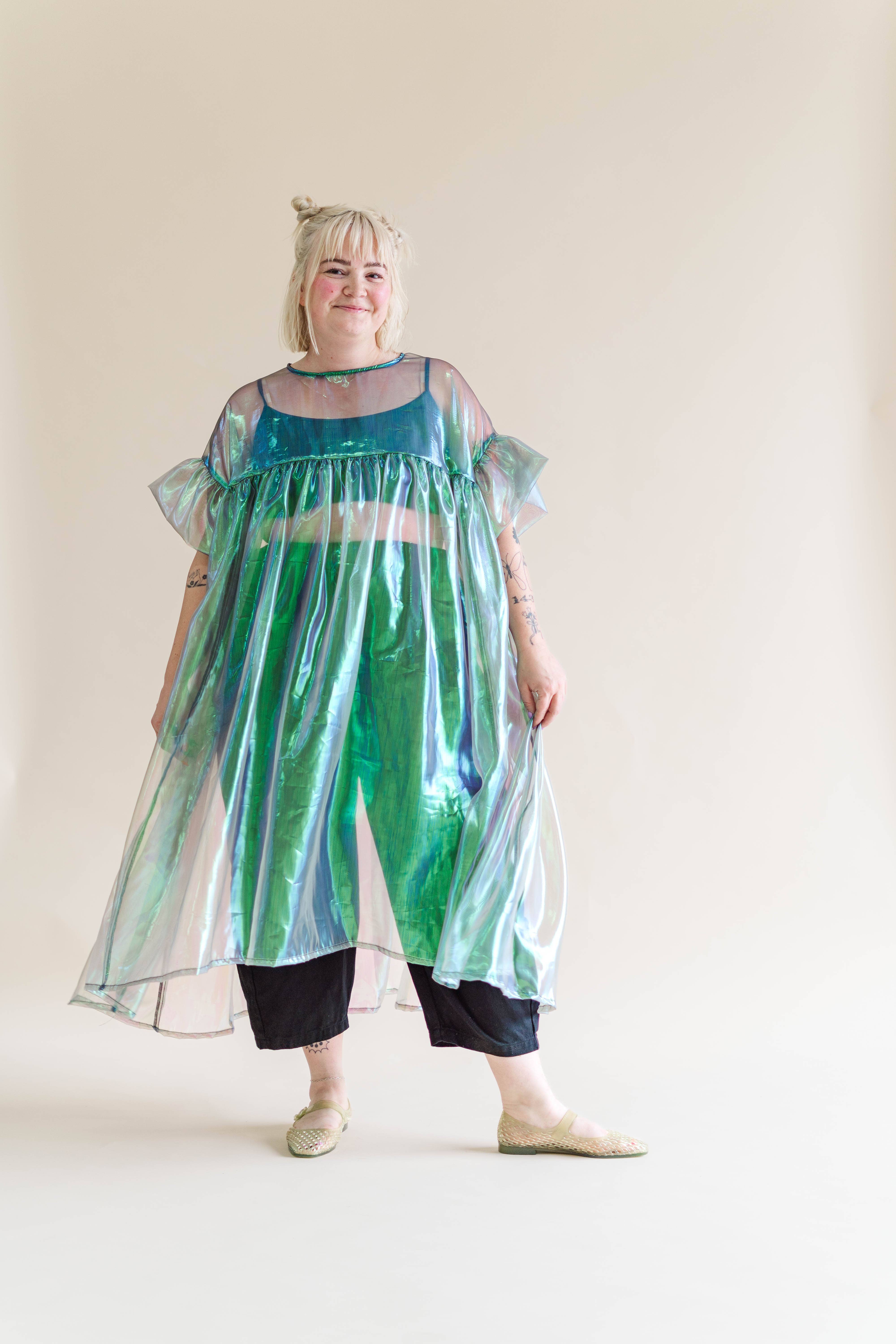 Nettle Studios - Wholesale Dress - Women's - Size-Inclusive Plus Size Gathered Sheer Green Maxi Dress6