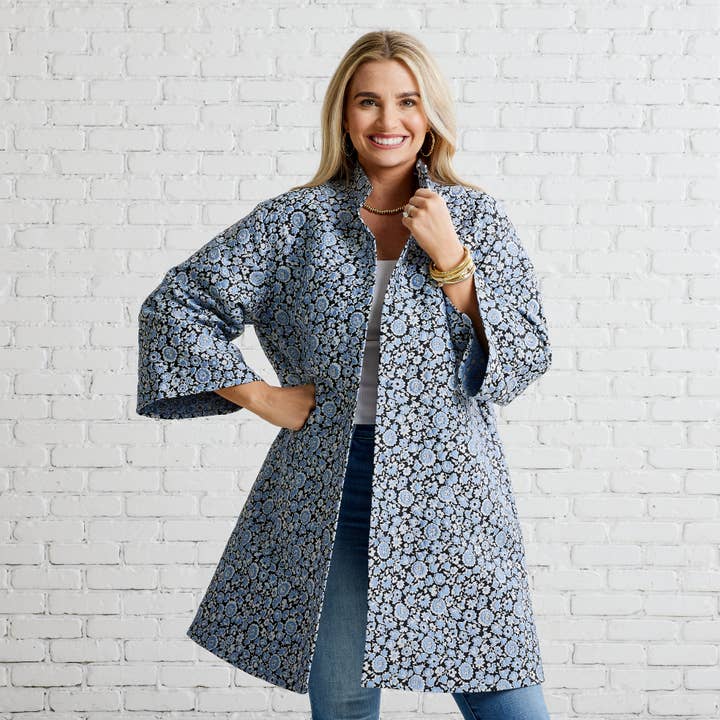 Car Coat Powder and Navy for wholesale by Caryn Lawn
