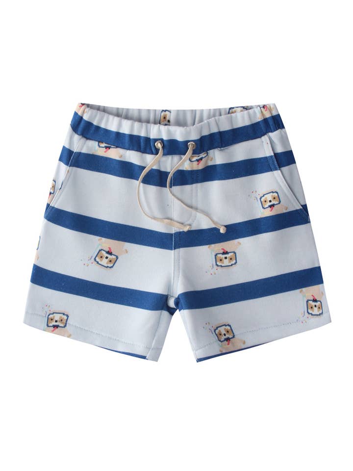 iMiN Kids - Wholesale Shorts – Kids - Boys Organic Cotton Stripe Shorts Blue Sloth