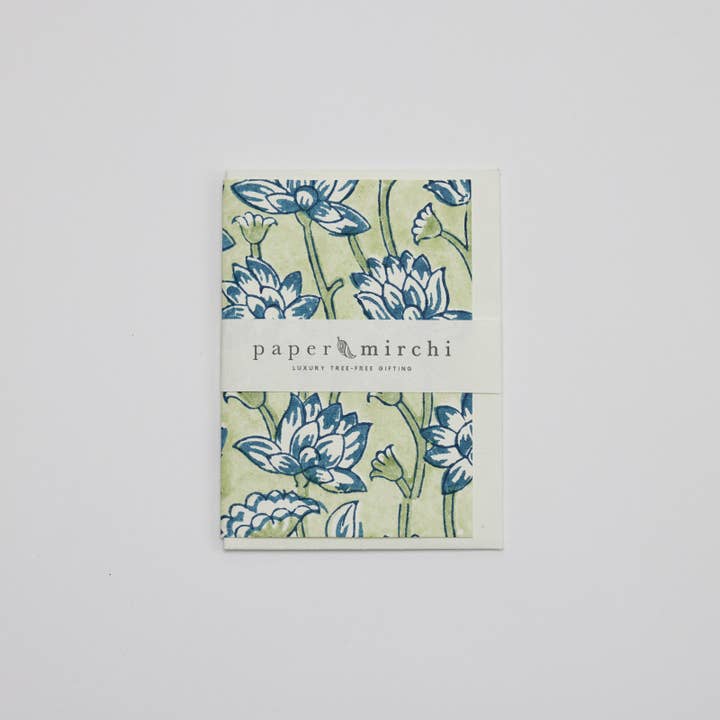 Hand Block Printed Greeting Card - Lotus Indigo for wholesale by Paper Mirchi