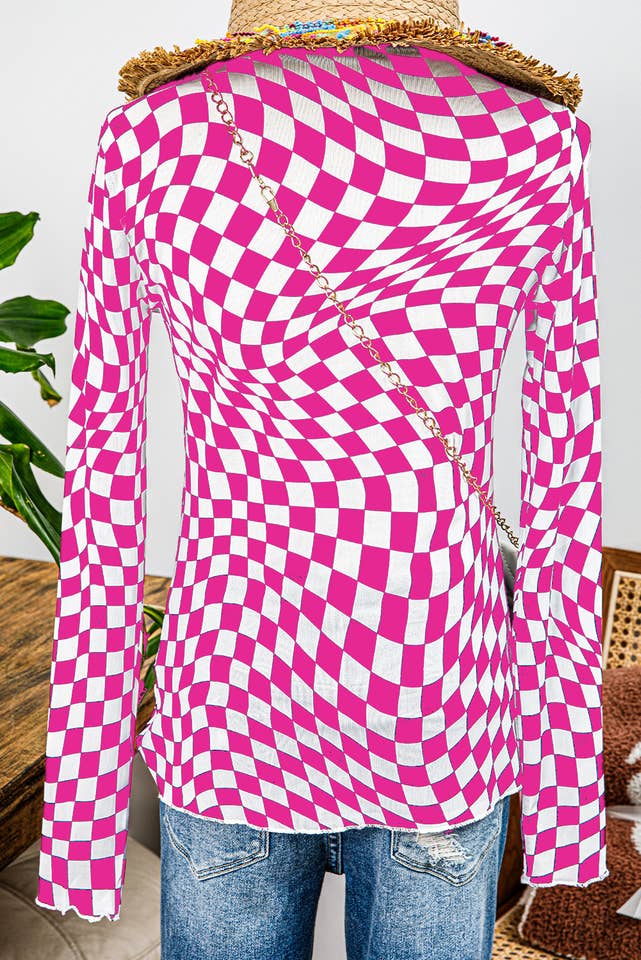 fashionworks - Vente Chemisier – femme - Haut à manches longues à col montant en maille à motif à carreaux occidental3