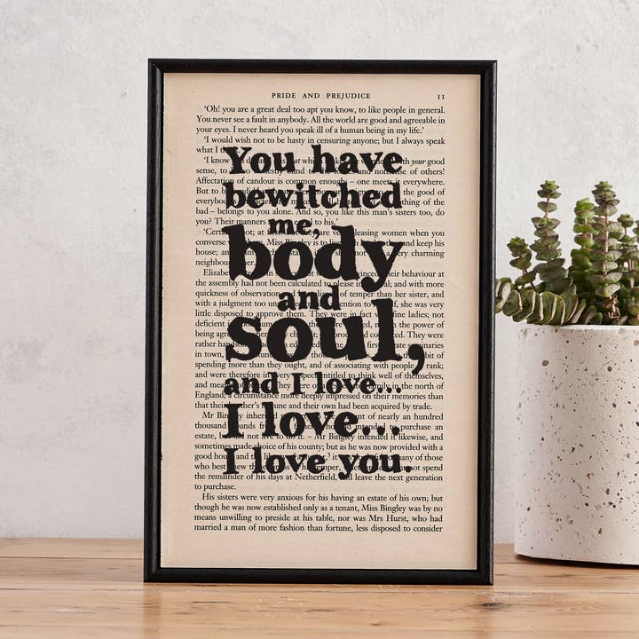 Pride and Prejudice 'You Have Bewitched Me' Framed Book Page for wholesale by Bookishly (No US Import Fees)