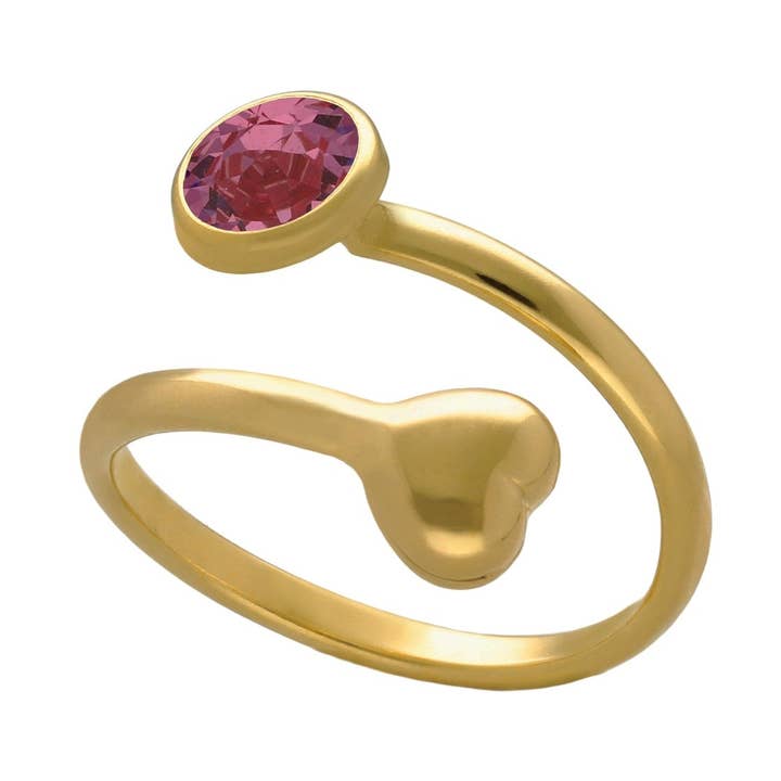 Verstelbare Muá hartjesring met kristal in verguld zilver voor wholesale door Victoria Cruz