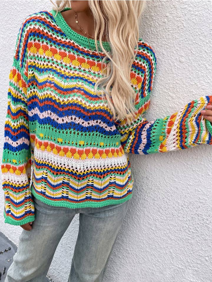 YNIQUE – Engroshandel Pullover - Dame – Kvinders stribe langærmet rund hals sweater toppe23