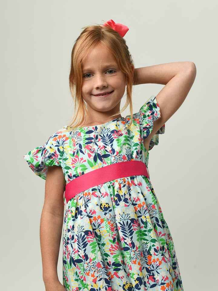 Minna - Wholesale Dress - Kids - Ruffle Sleeve Classic Party Dress - Vibrant Florals 13
