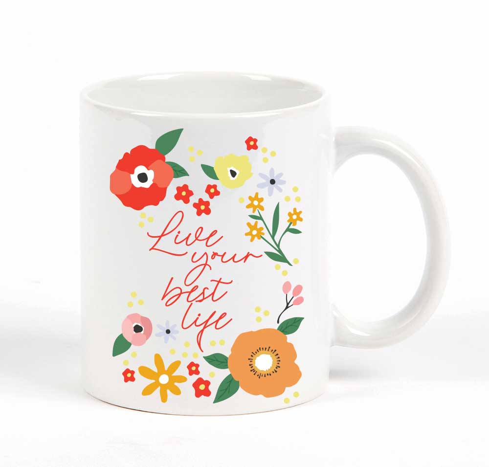 Potluck Press - Wholesale Coffee Mug - Live Your Best Life Flowers Mug