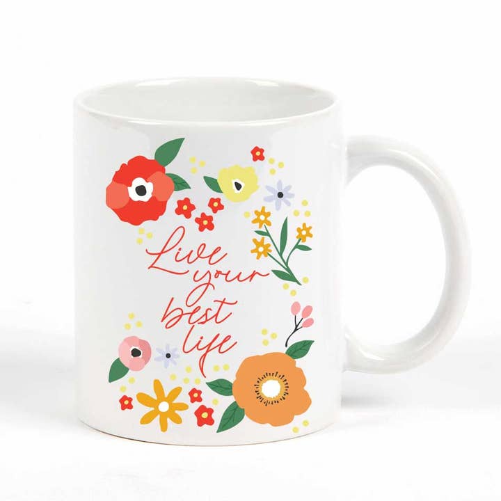 Live Your Best Life Flowers Mug for wholesale by Potluck Press