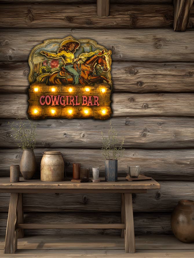 Cowgirl Bar - Lighted Artwork for wholesale by TroubleMaker Trading Company