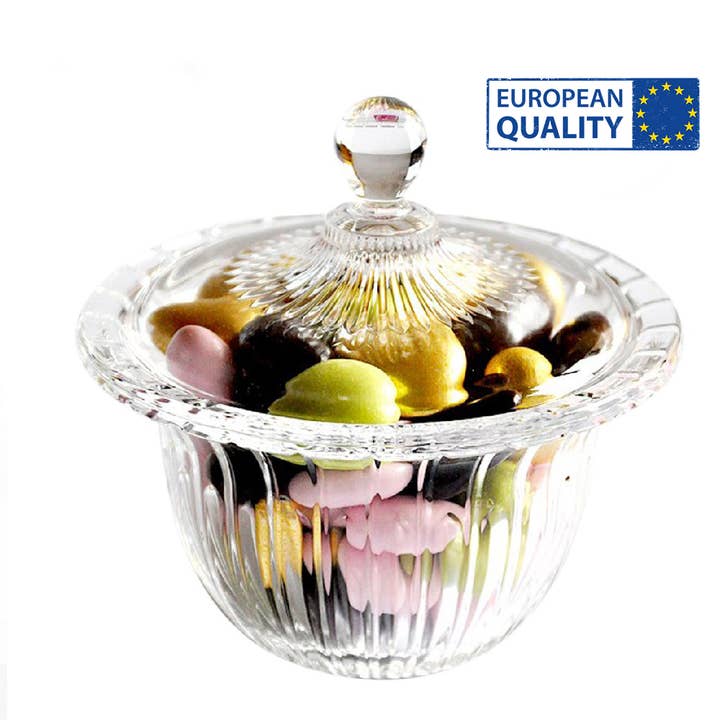 Hakan - Wholesale Decorative Plate/Dish/Bowl - Decorative Glass Candy Dish with Lid, Crystal Cut Glass Bowl