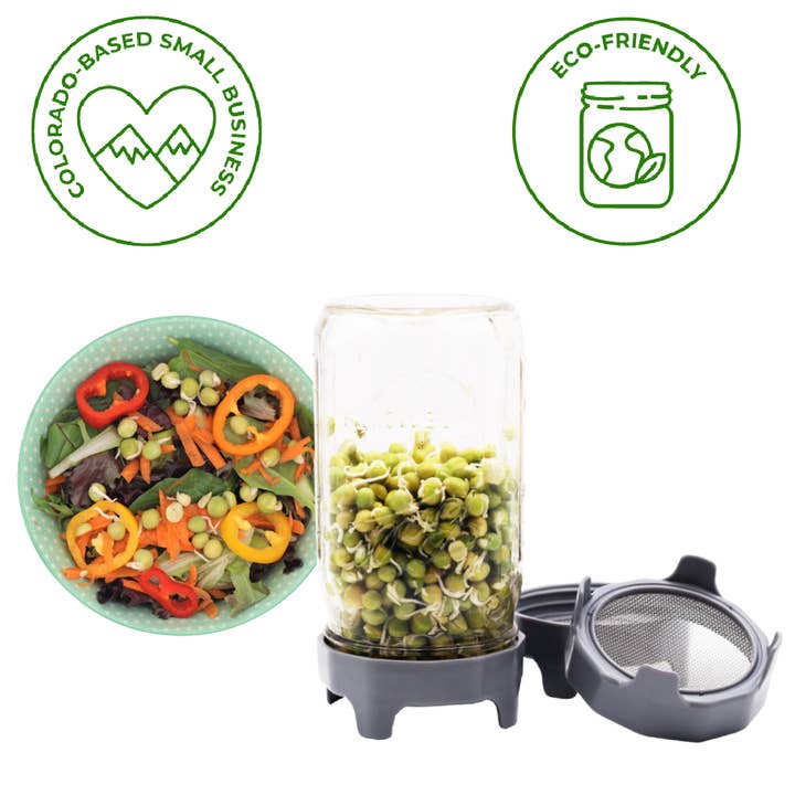 Mason Jar Lifestyle - Wholesale Food Storage Container - Rust Proof Sprouting Lid with Built-In Stand for Wide Mouth