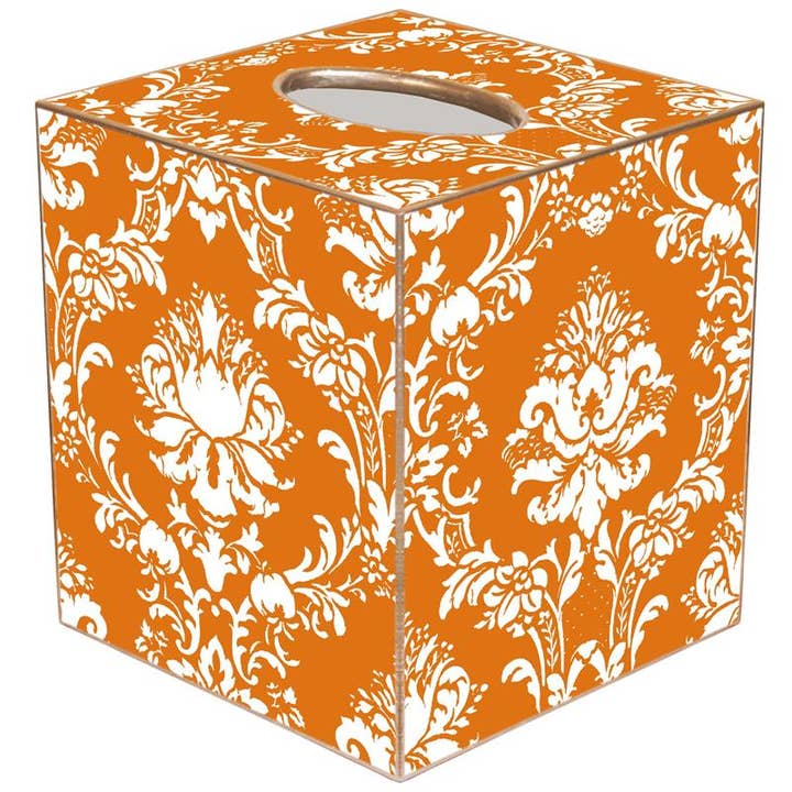 Orange Damask Tissue Box Cover for engroshandel hos Marye-Kelley