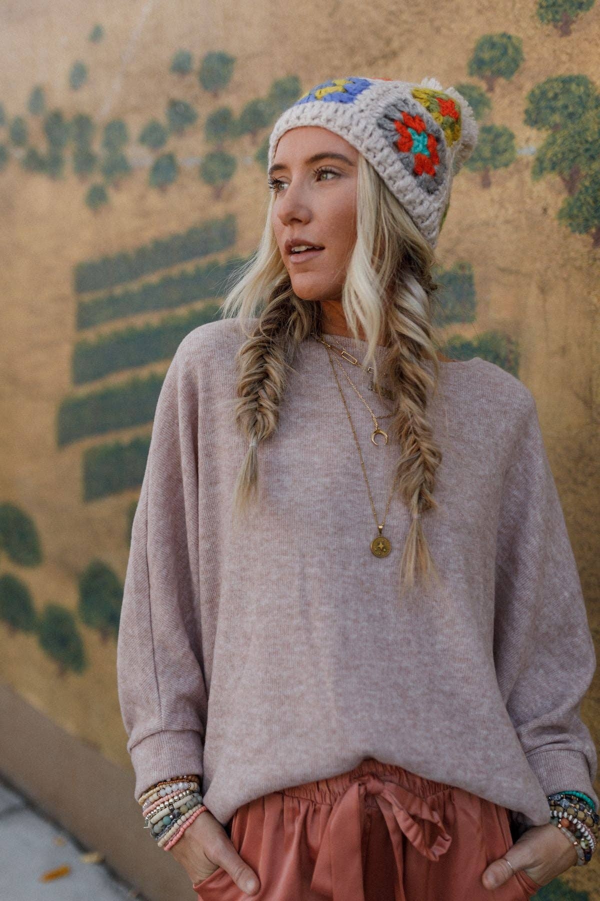 Three Bird Nest - Wholesale Knit Sweater - Women's - Fly With Me Batwing Sleeve Fall Knit Sweater - Sand1