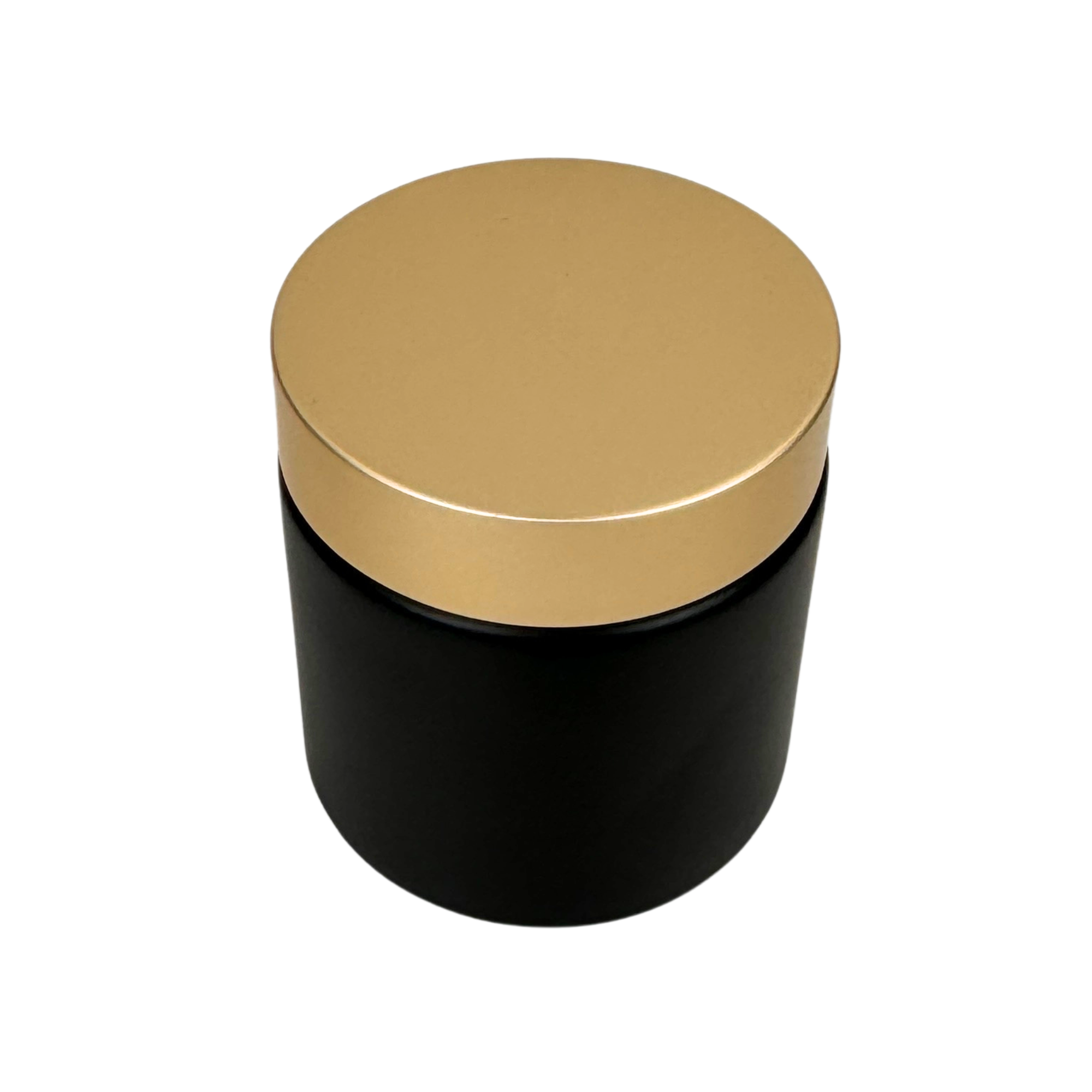 The Bottle Shoppe - Wholesale Jar - 4oz Black Matte Glass Jar Straight Sided w/Brushed Gold Lid 2