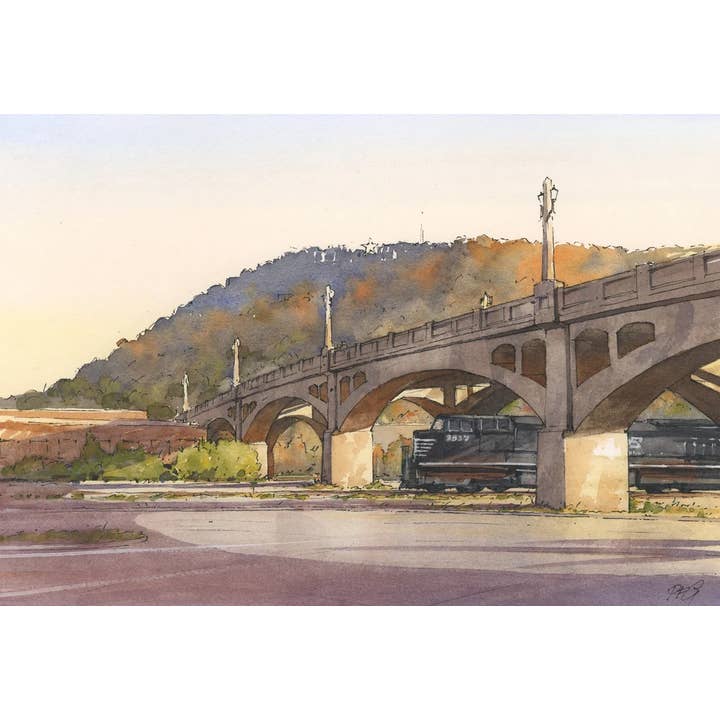 Walnut Street Bridge, Roanoke - Watercolor for wholesale by Peter Giraudeau