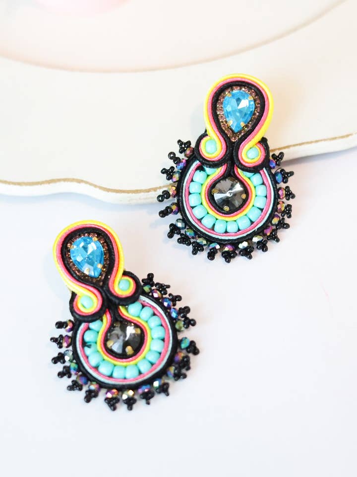 Sussana Black Soutache Earrings for wholesale by Pria Handmade Accessories