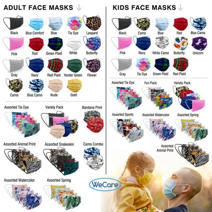 ShopHomeMed - Wholesale Protective Face Mask/Shield - WeCare Wacky Tie Dye Pack Masks