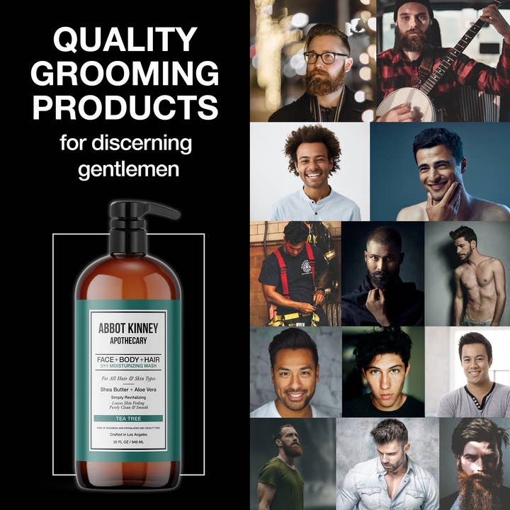 Abbot Kinney Apothecary – wholesale 2-i-1 schampo och kroppstvål – Herr – Mäns 3 i 1 schampo, balsam & kroppstvätt & tvål Tea Tree