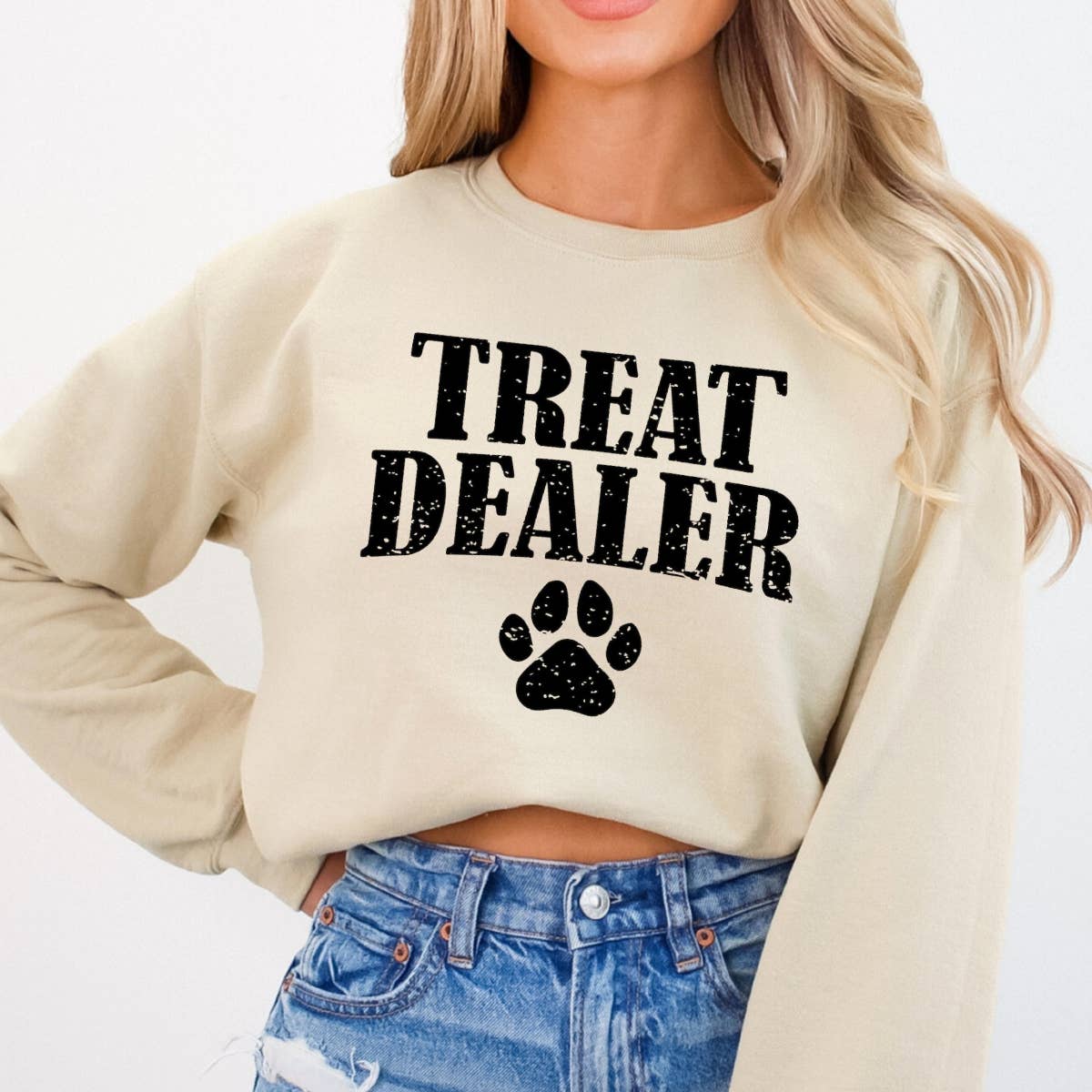 Desert Raine - Wholesale Graphic Sweatshirt - Women's - Treat Dealer Dog Crewneck Sweatshirt