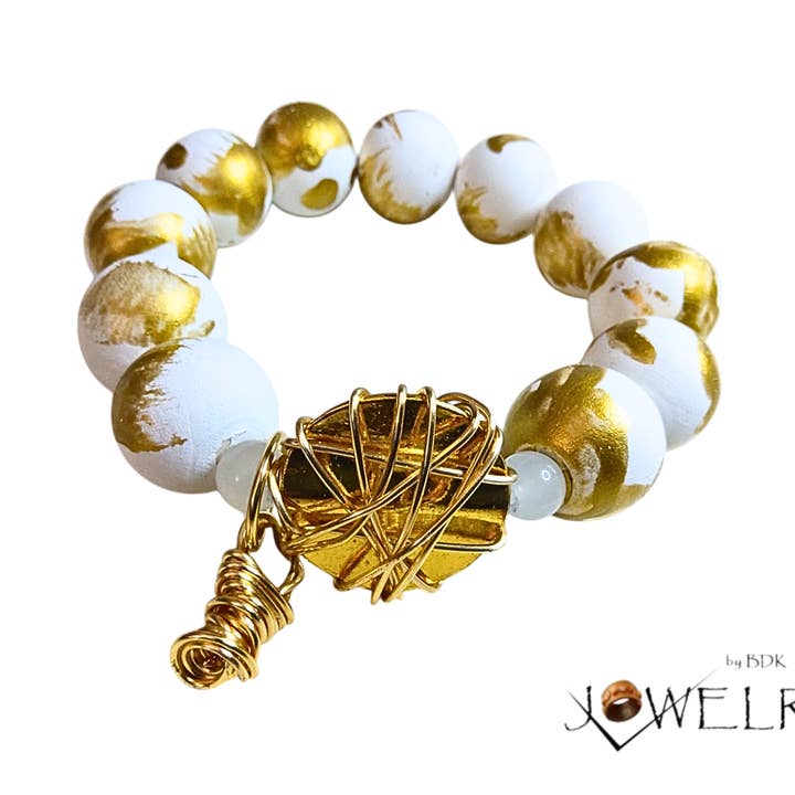White & Gold Boho Statement Bracelet for wholesale by Jewelry By BDK