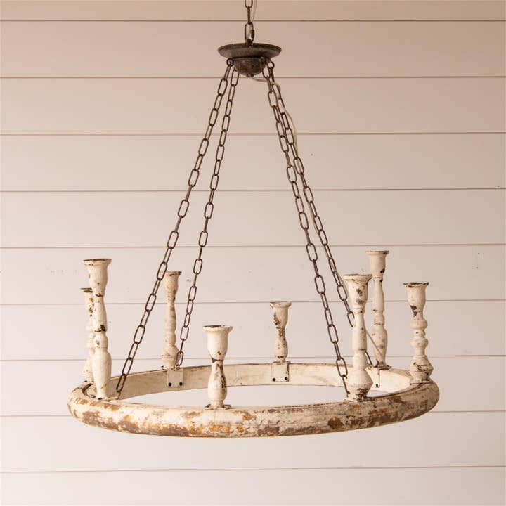 Audrey's Home & Gift - Wholesale Chandelier/Hanging Light - Distressed White 6-Light Wagon Wheel Chandelier (PC)6