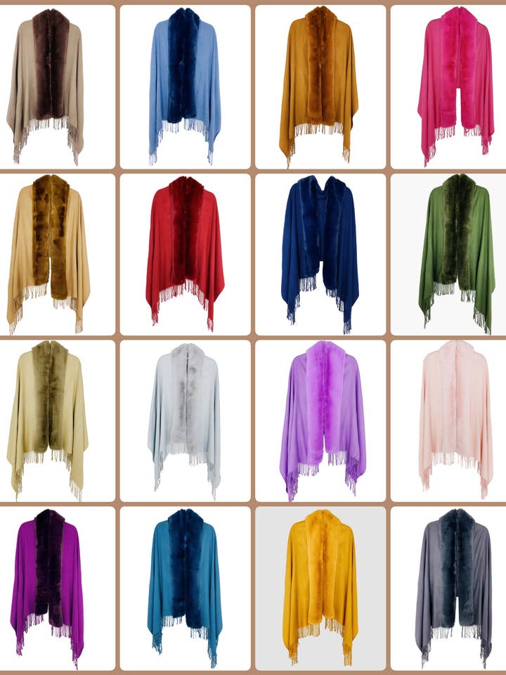 16 Colors-Faux Fur Trim Softer Than Cashmere Shawl/Scarf for wholesale by JC Sunny Fashion