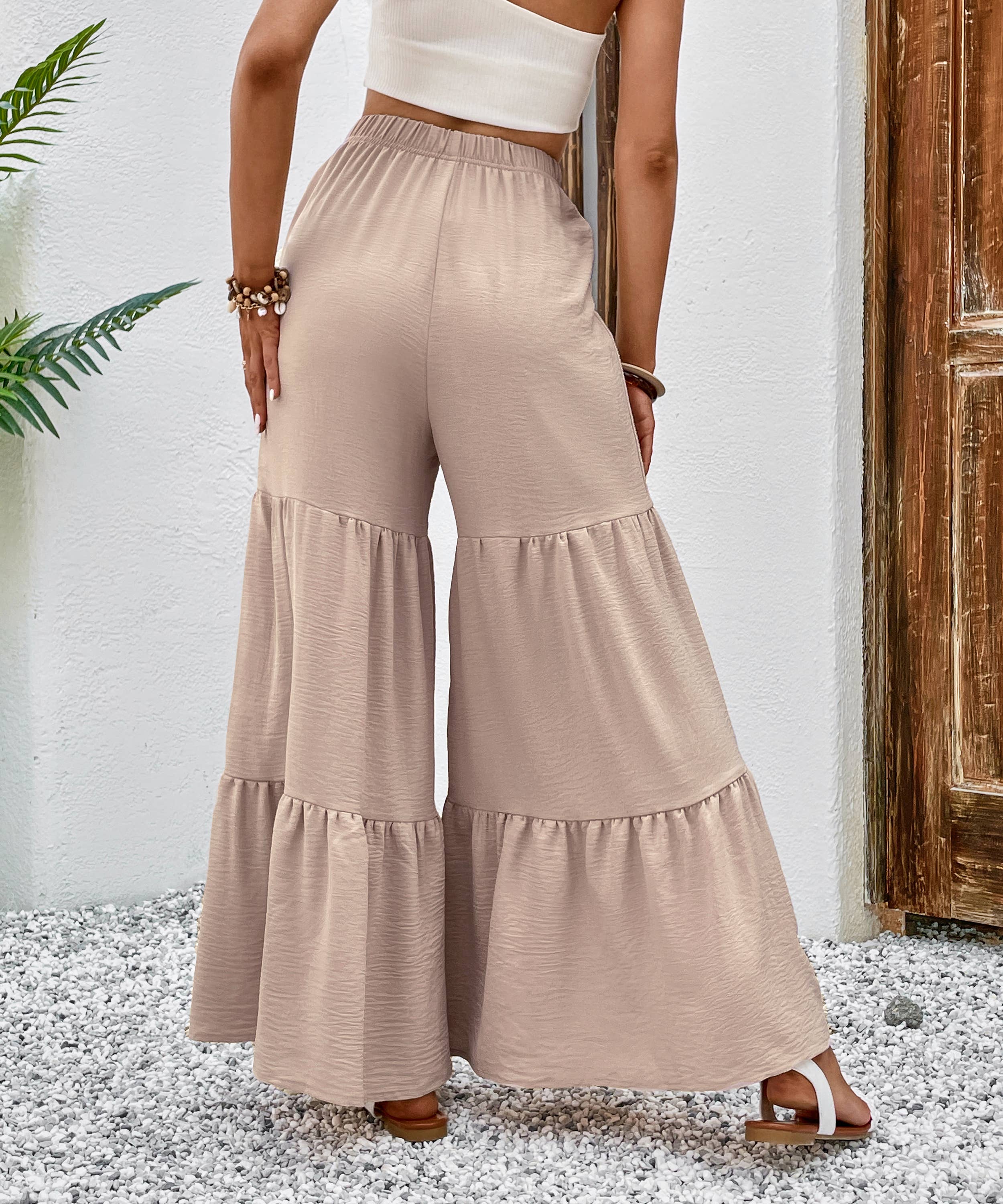 Apricot Tie Waist Ruffle Hem Wide Leg Pants for wholesale on Faire3