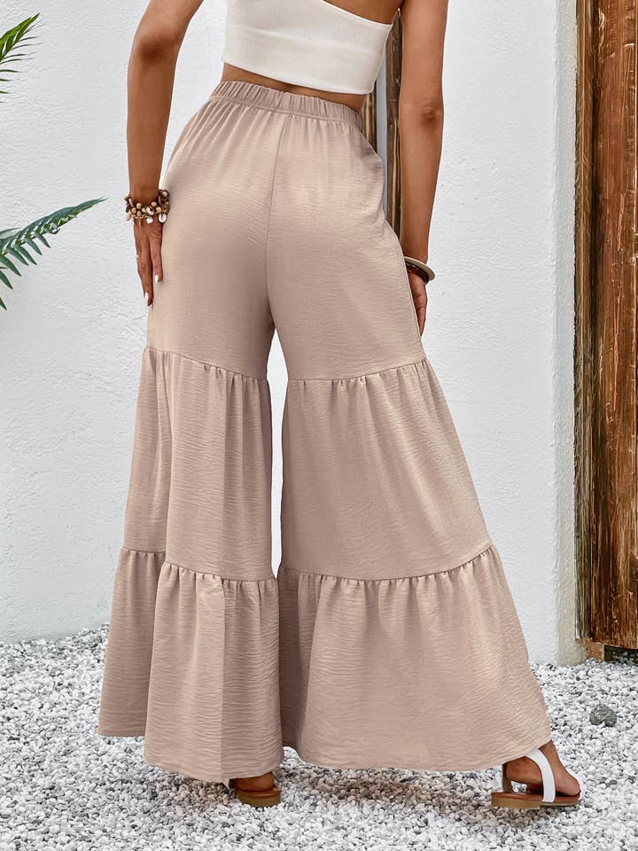 Apricot Tie Waist Ruffle Hem Wide Leg Pants for wholesale on Faire3