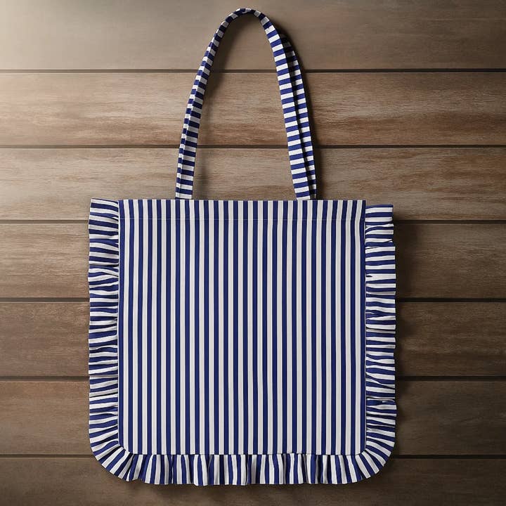 House of Kraft Jewelry & Accessories - Wholesale Tote Bag - Women's - Stripe Ruffle Tote | Canvas Tote Bag | Daily Canvas Tote8