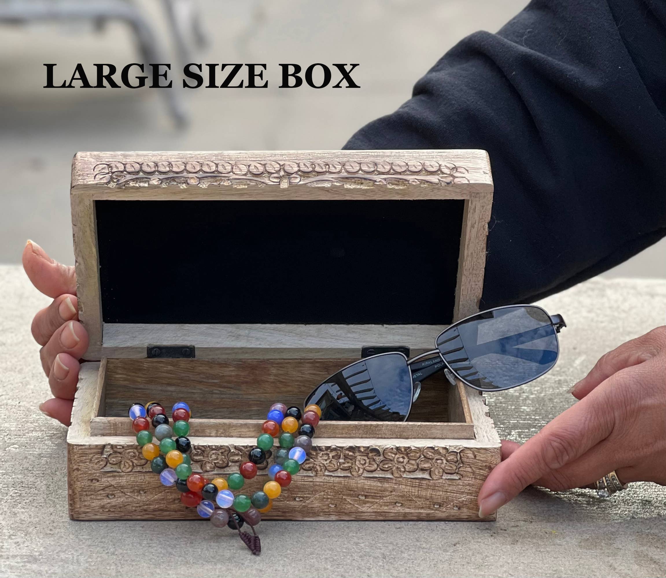 Lungta Imports - Wholesale Decorative Box - Celestial Moon and Stars Hand Carved Wooden Box Storage2