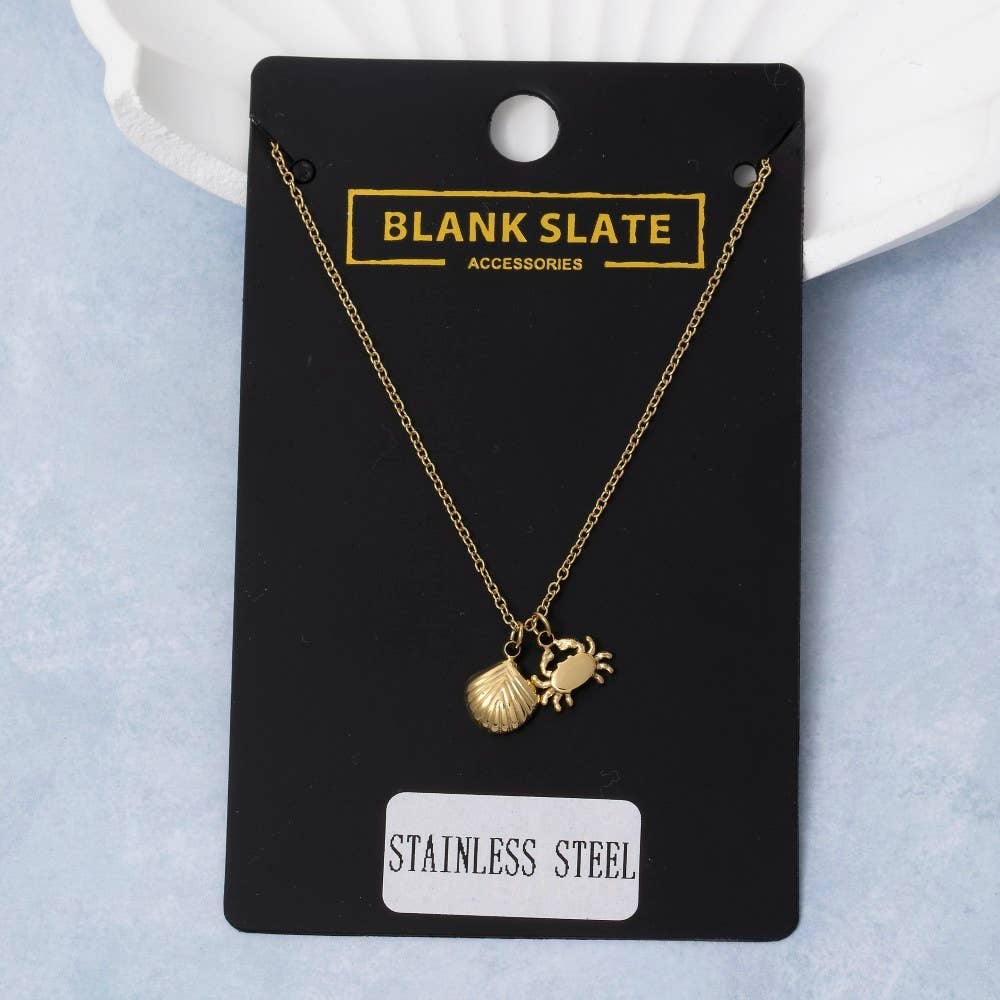 G Stainless Steel Crab And Shell Pendant Necklace for wholesale on Faire1