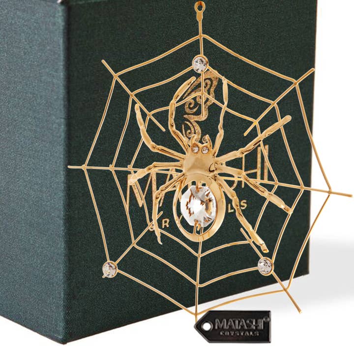 Matashi - Wholesale Ornament - Matashi Gold Plated Crystal Spider on Spider Web Ornament