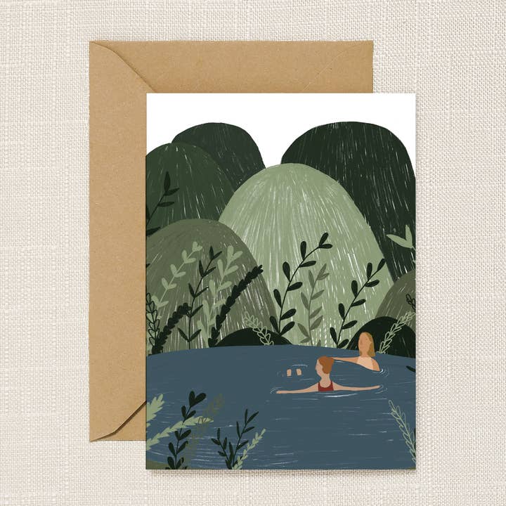 Wild Swimming In the Hills Greeting Card for wholesale by HeatherLucyJ Design