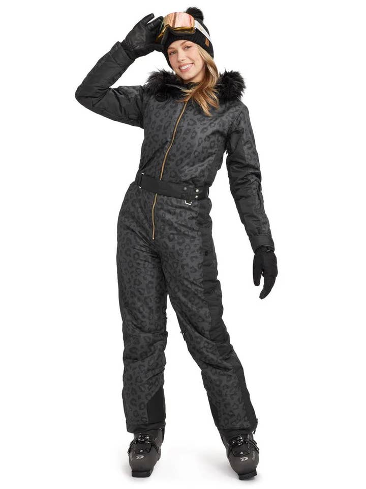 Midnight Leopard Snow Suit - Women's Black Big Cat Ski Suit for wholesale by Tipsy Elves