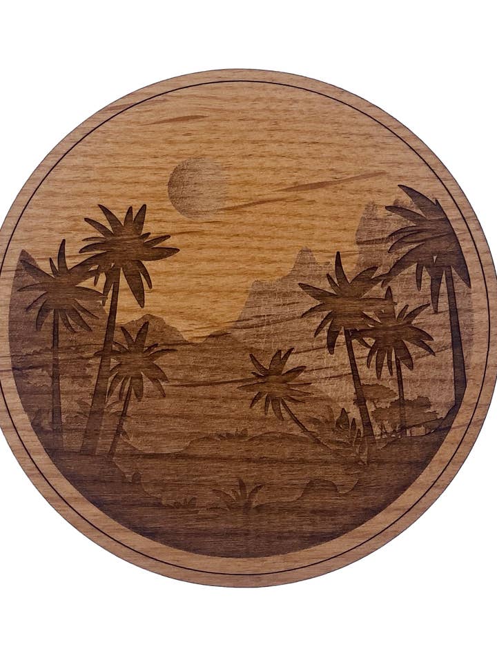 Tropics Wood Coaster for wholesale by Woodcutts Inc.