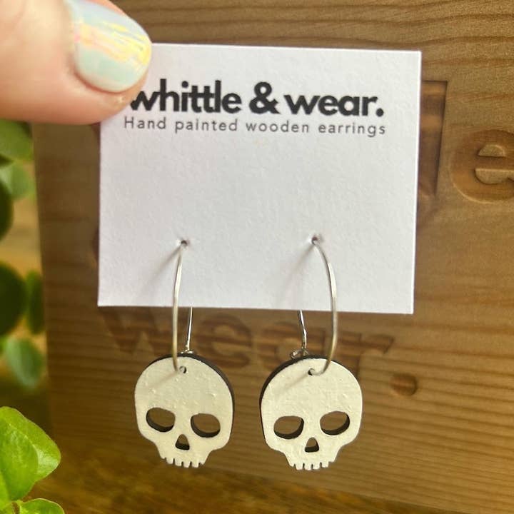 Halloween dangles. Wooden Skull for wholesale by Whittle and Wear