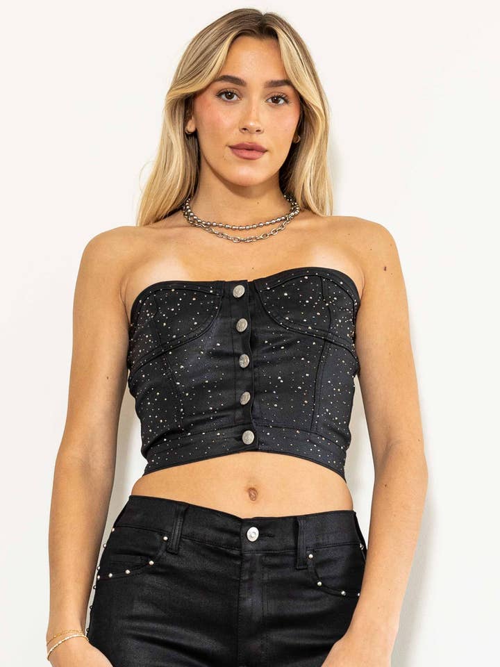 Top sans bretelles en strass pour la vente par Vibrant M.i.U