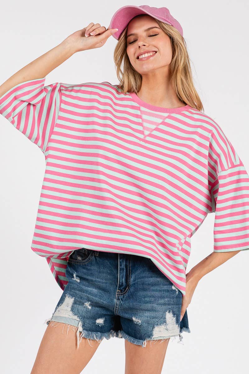 Sewn and Seen - Wholesale Tunic - Women's - STRIPED OVERSIZED SHORT SLEEVE TOP 22