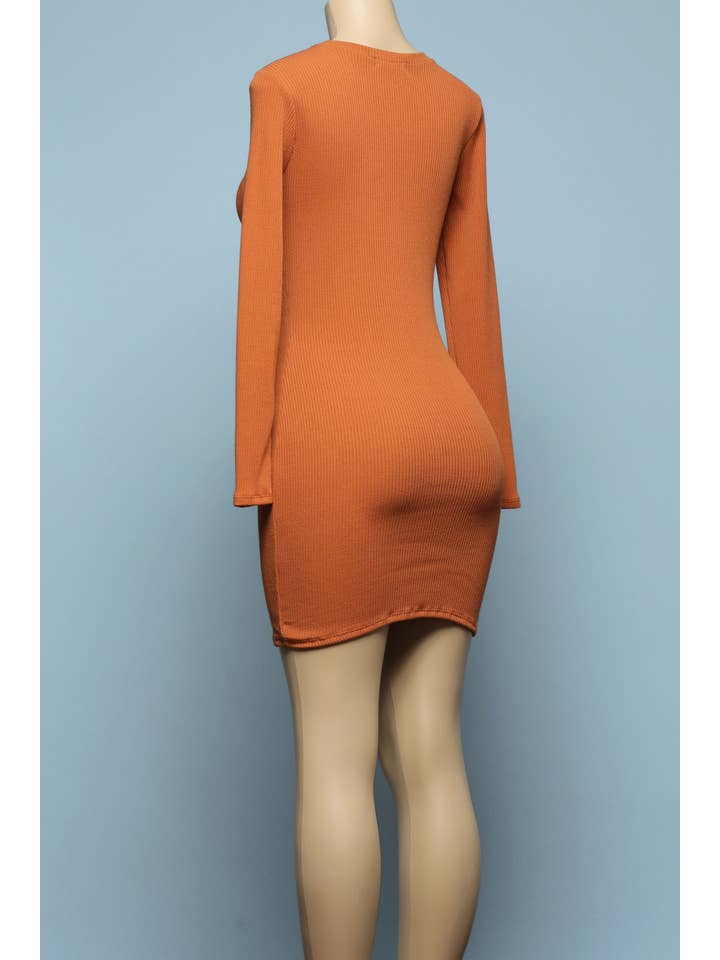 Junie - Wholesale Dress - Women's - RIB KNIT ROUND NECK LONG SLEEVE DRESS AD246714