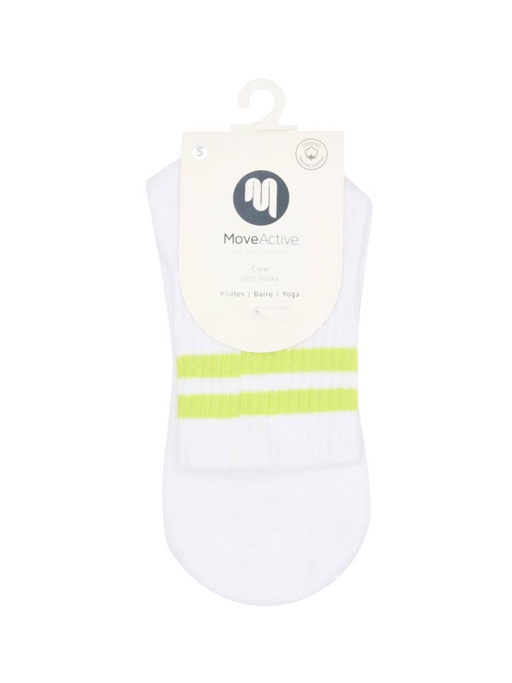 MoveActive - Wholesale Socks – Women's - Crew Non Slip Grip Socks - Lime Stripe4