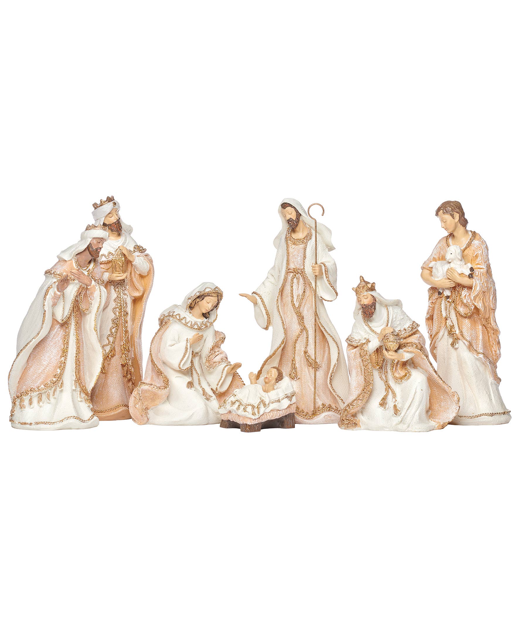 Roman - Wholesale Nativity Scene Decor - Woven Gold Trim Fabric Nativity; 7-piece Set 2