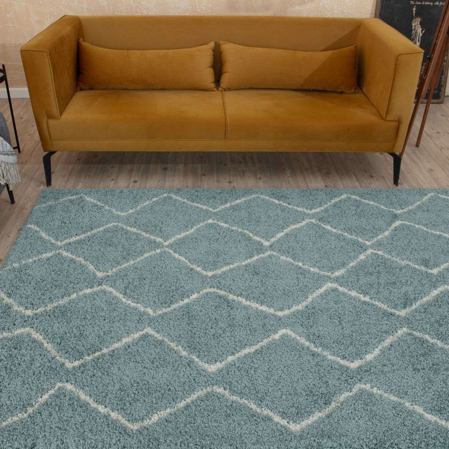 THE RUGS - Vendita all'ingrosso Tappeto - Tappeto Shaggy Blu Uovo d'Anatra Marocchino | 8506