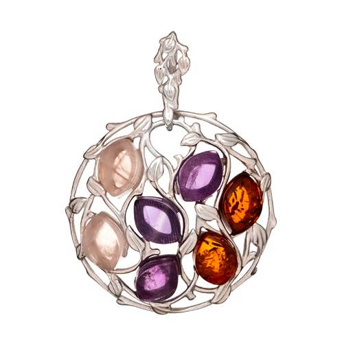 Mångfärgat flersten runt hänge, silver, 1+2,7 cm för wholesale av OPALOOK France