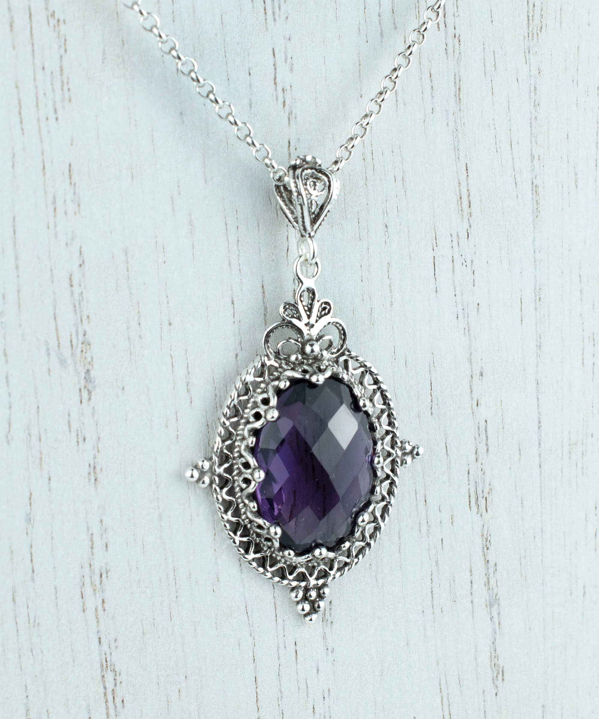 Filigranist Jewelry - Wholesale Pendant/Charm Necklace - Sterling Silver Filigree Art Amethyst Gemstone Women Oval Pendant Necklace2